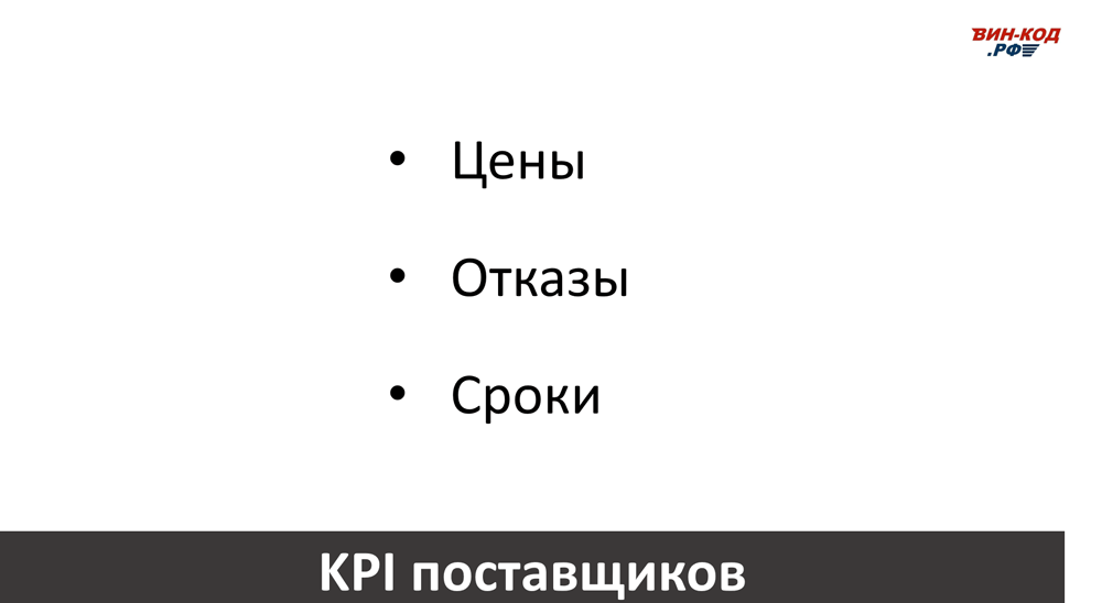 Основные KPI поставщиков в Екатеринбурге